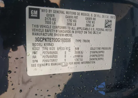 2013 Chevrolet Silverado 1500 Ltz из США, поврежденный, VIN 3GCPKTE79DG193556